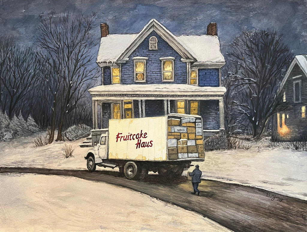 Fruitcake Delivery - Original Watercolor Painting