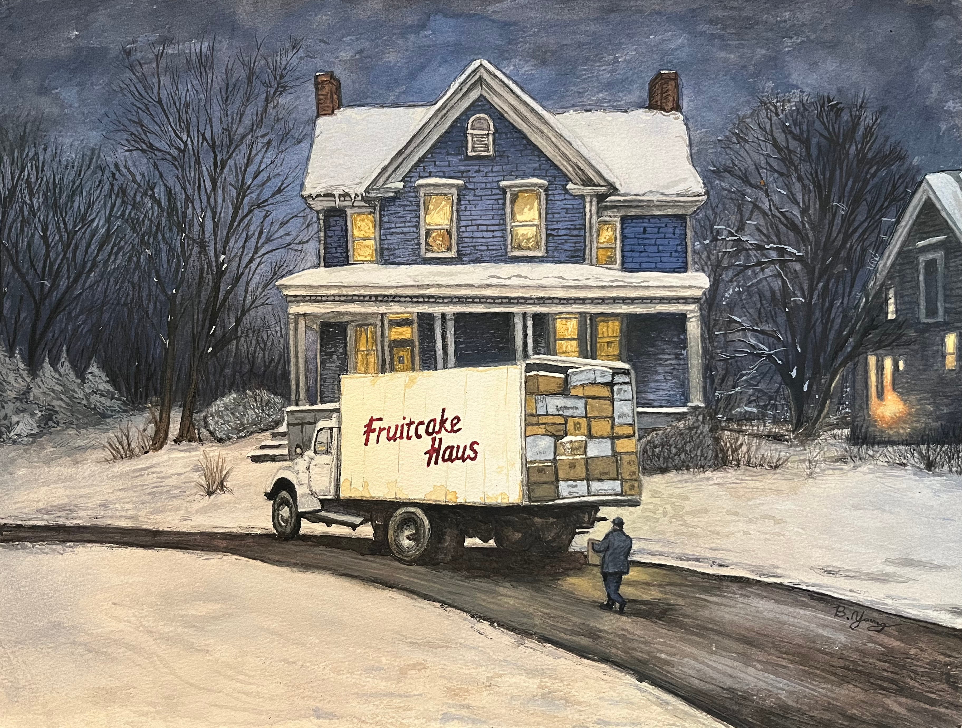 Fruitcake Delivery - Original Watercolor Painting