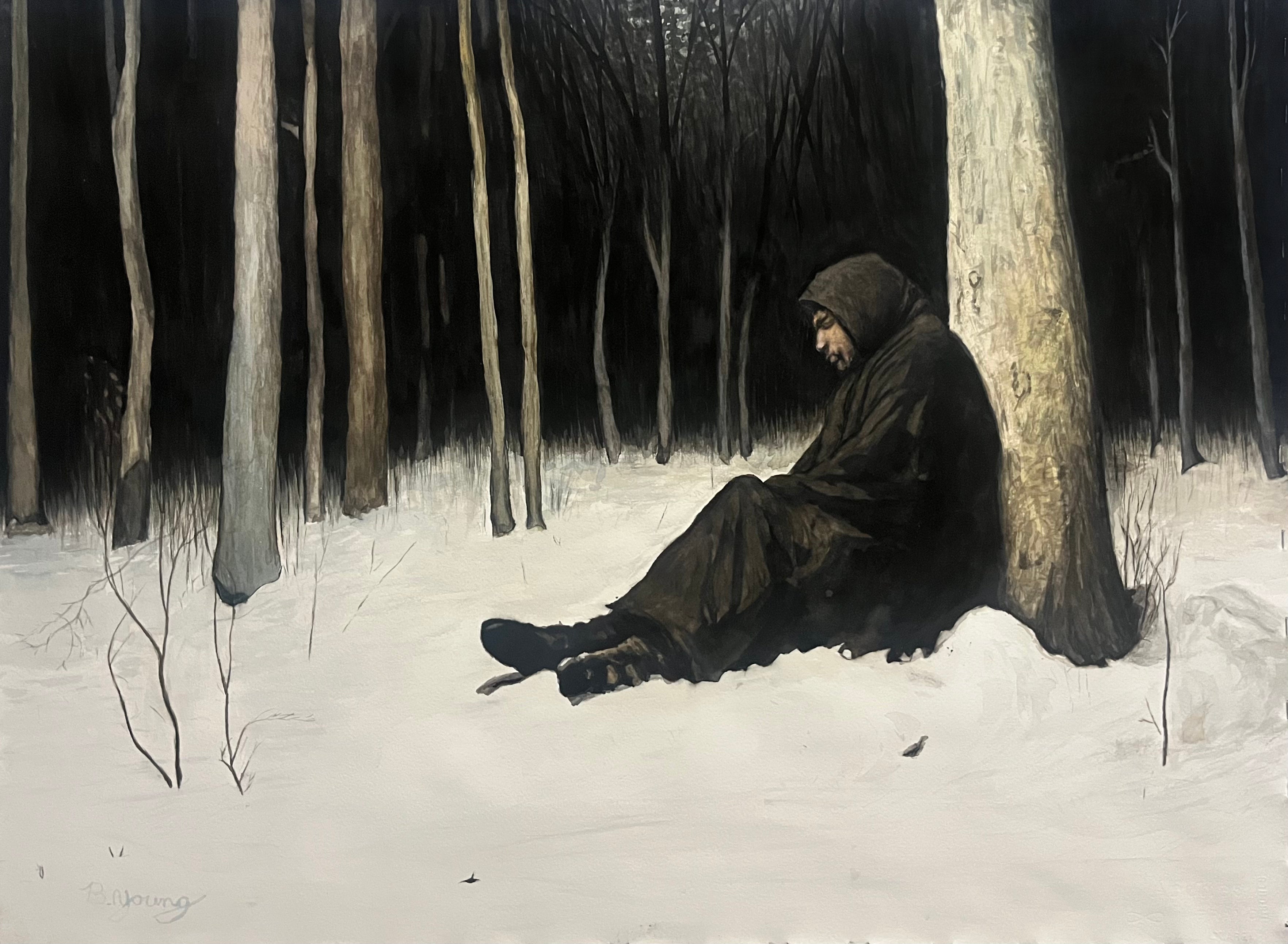 Dying In A Snowfall - Original Watercolor Painting