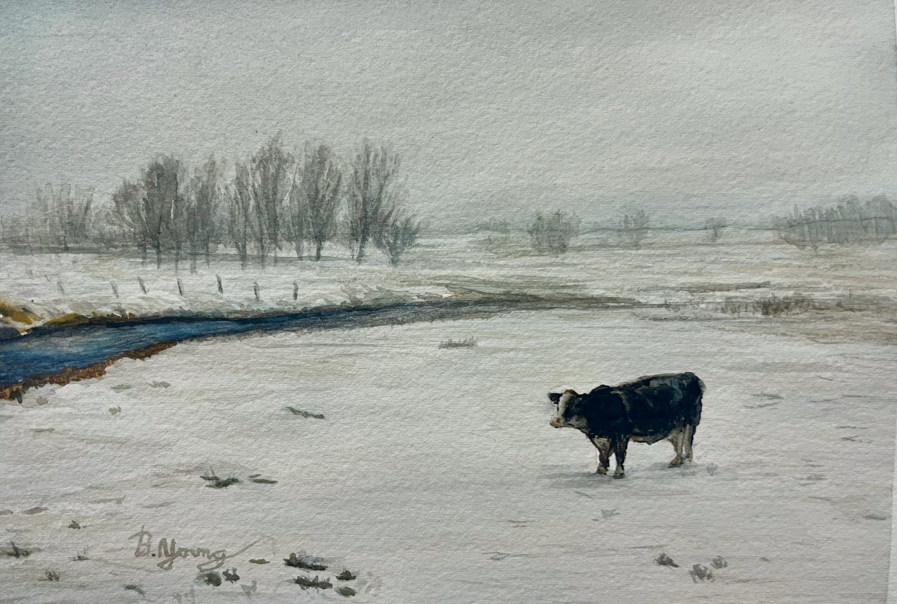 Winter Pasture - Original Watercolor Painting
