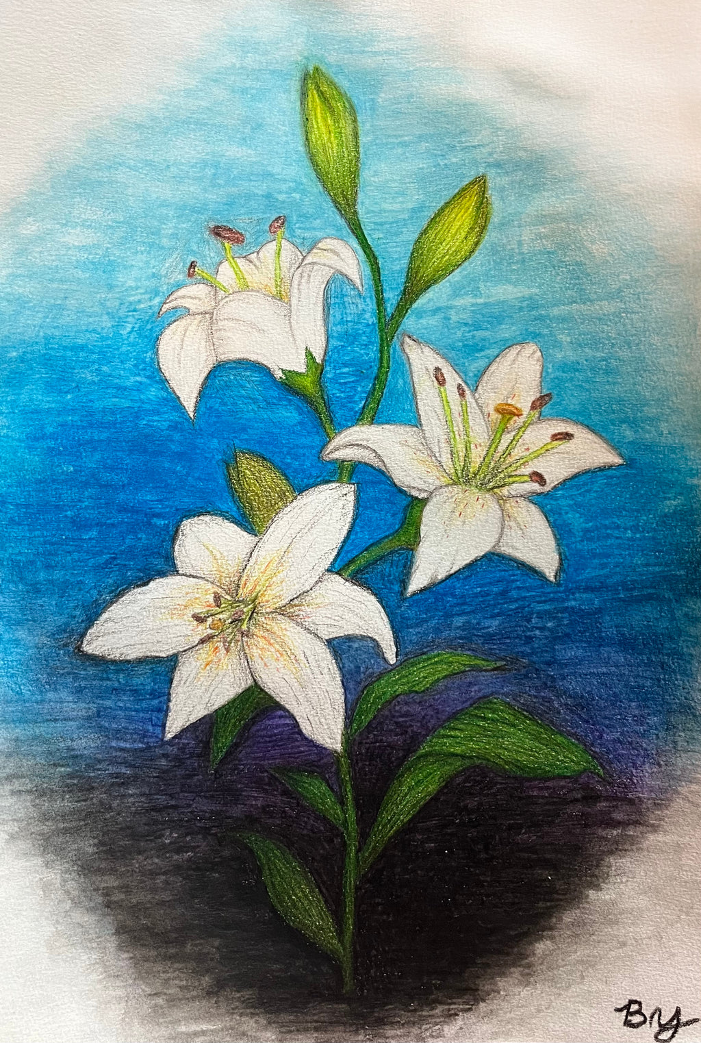 Tomb Flowers - Original Watercolor Pencil Painting