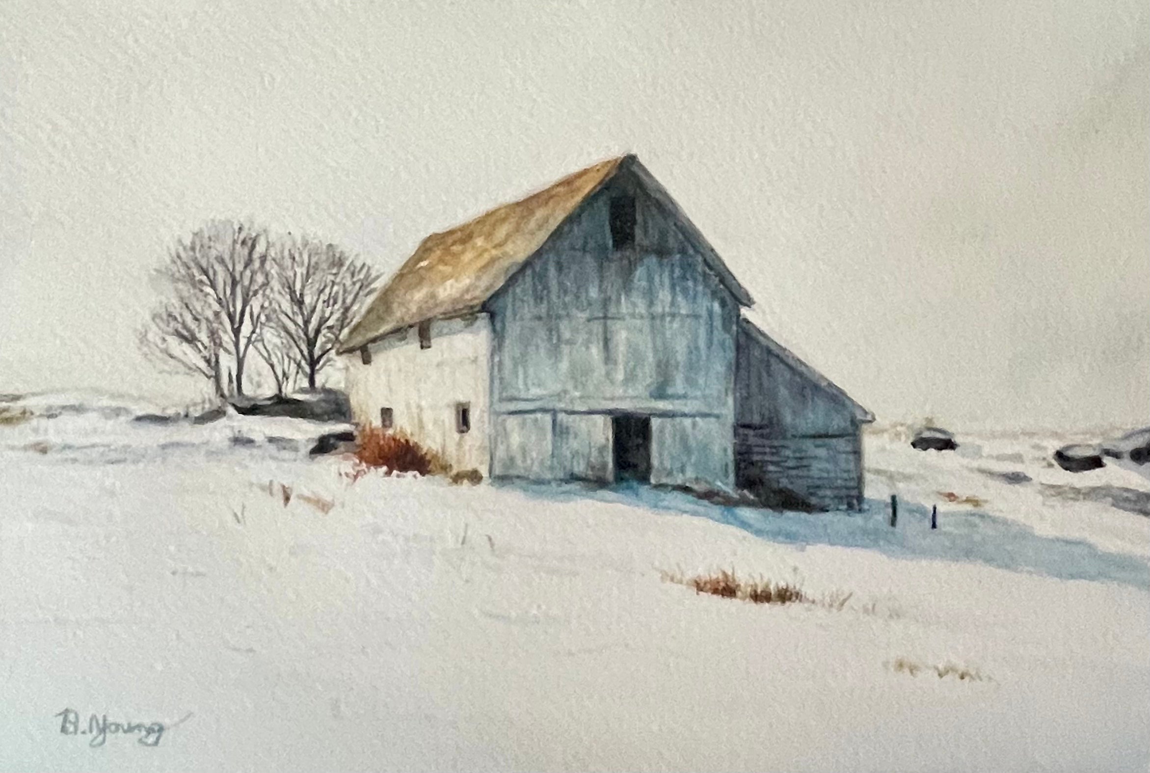 Winter Barn - Original Watercolor Painting